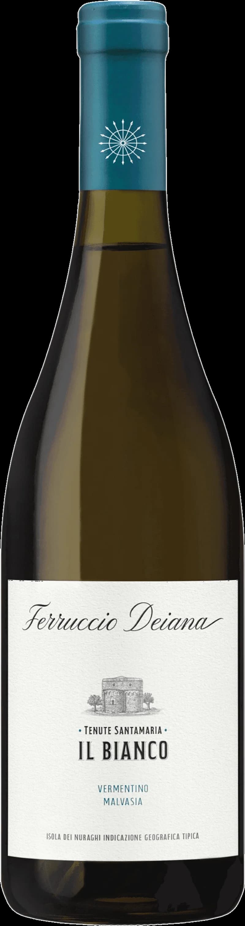 Flaska och glas med vitt vin från Il Bianco