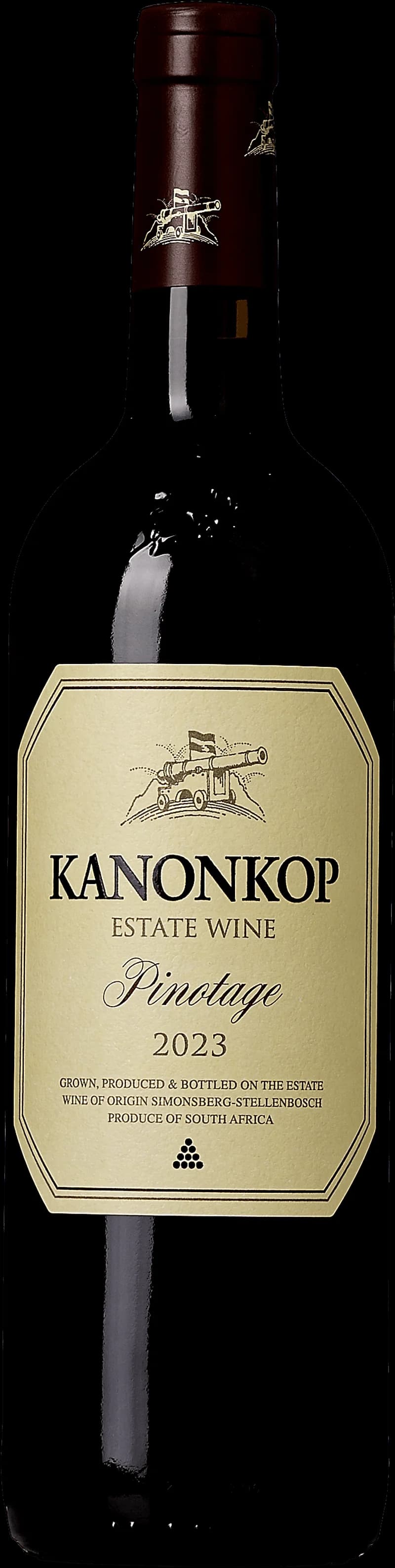 Flaska rött vin från Kanonkop Estate, en sydafrikansk vingård känd för sina kraftfulla röda viner.