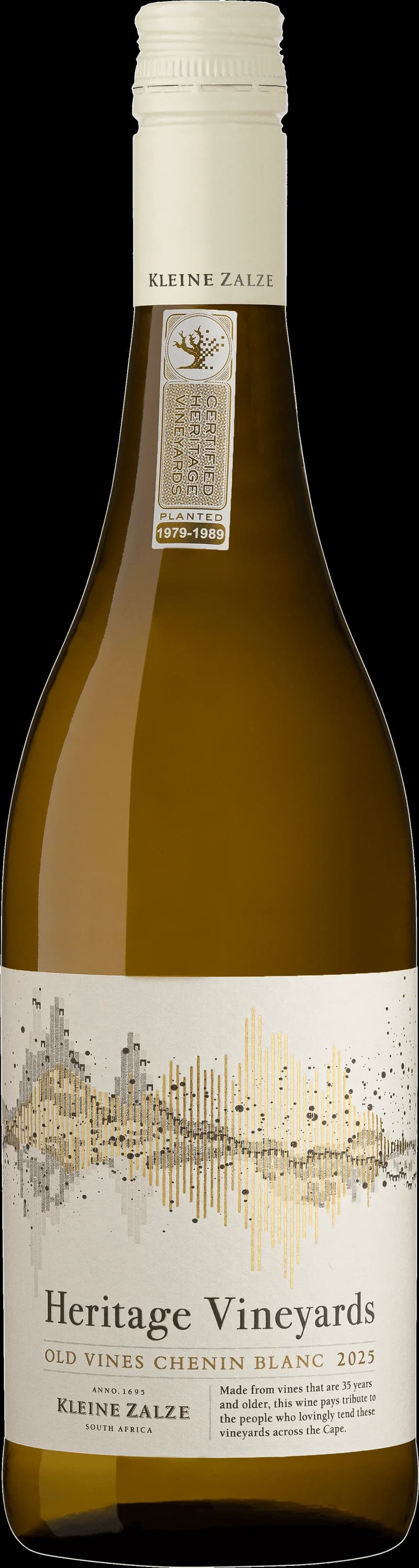 Flaska och glas med vitt vin från Kleine Zalze, sydafrikanskt vin