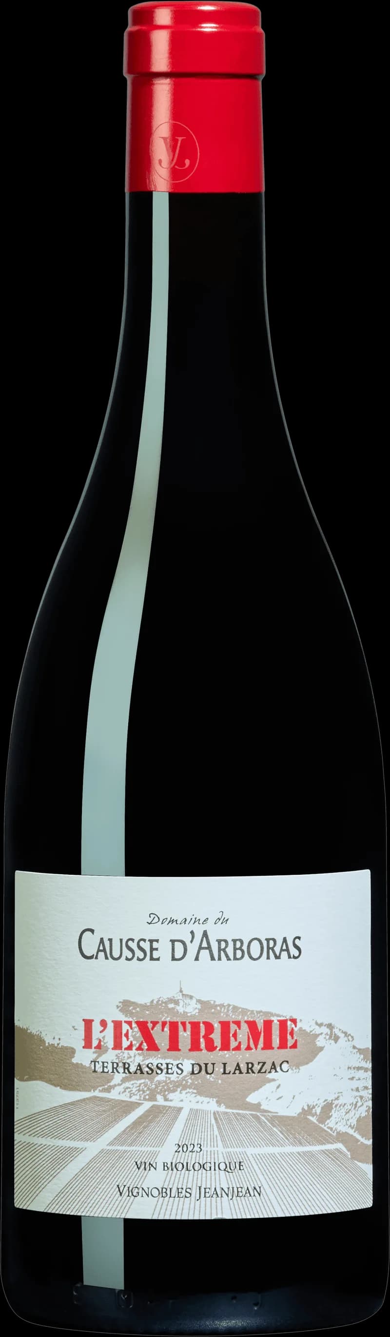 Flaska extra rött vin med mörk röd färg, uppställd mot ljus bakgrund