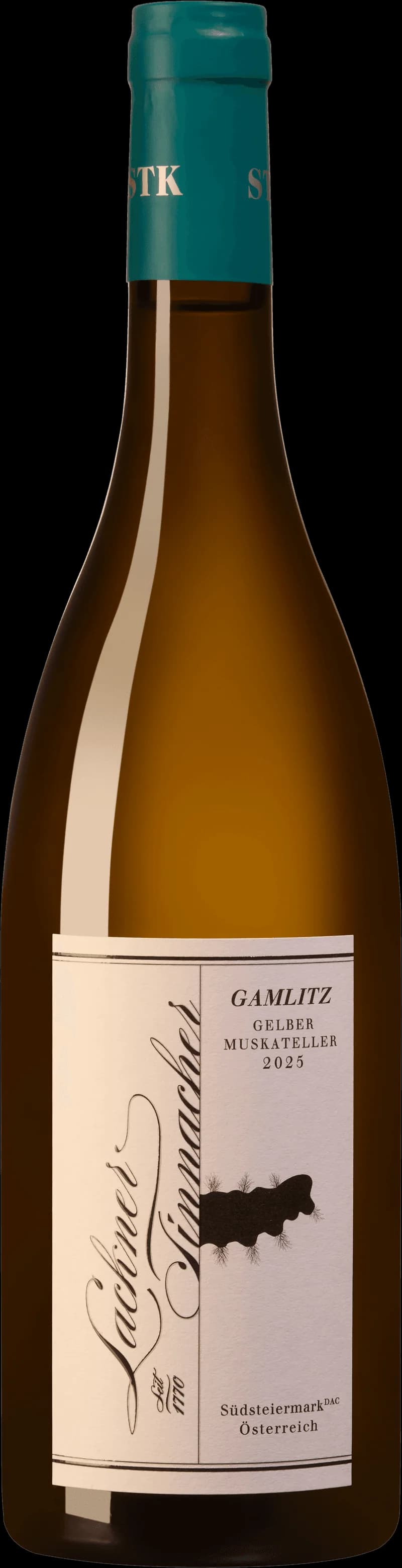 Flaska vitt vin från Lackner-Tinnacher, ett österrikiskt vin producerat i Südsteiermark.