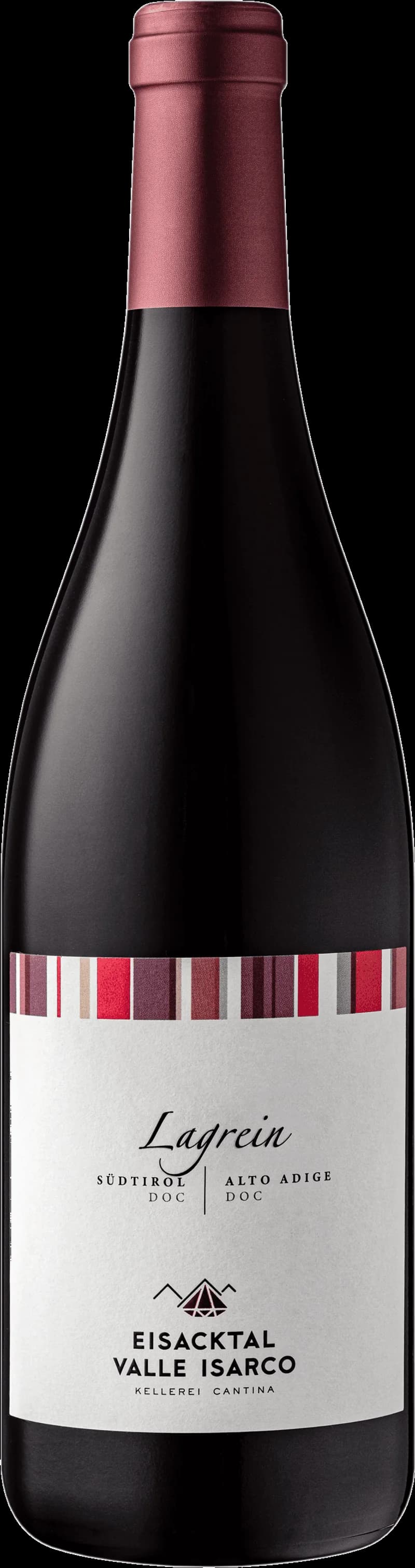 Flaska och glas med rött vin av druvan Lagrein från Sydtyrolen