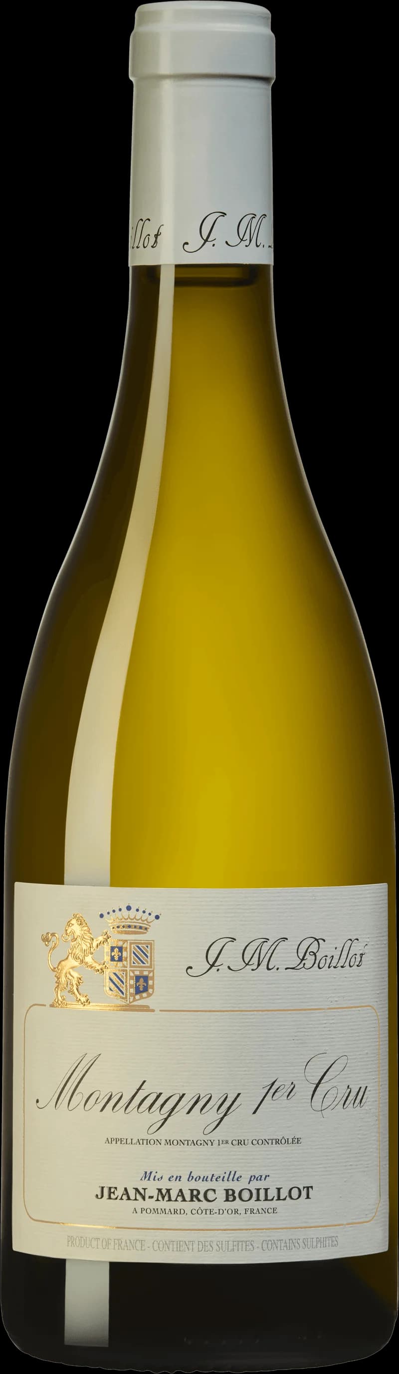 Flaska och glas med vitt vin från Montagny Premier Cru i Bourgogne