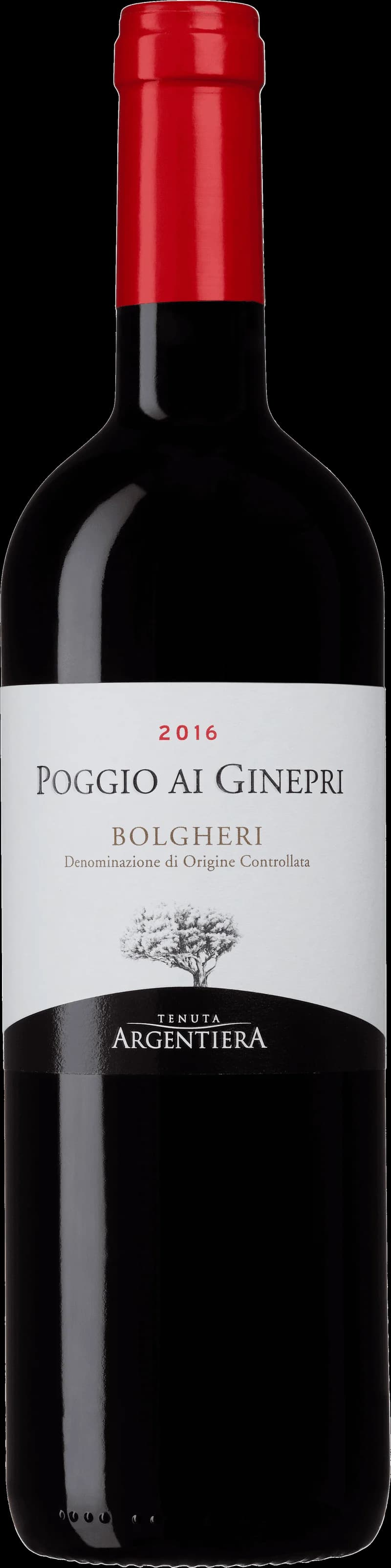 Flaska Poggio ai Ginepri rött vin, italienskt rödvin från Toscana