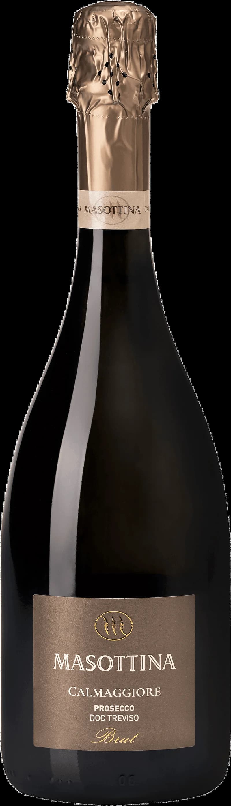Flaska och glas med Prosecco Calmaggiore, ett italienskt mousserande vin