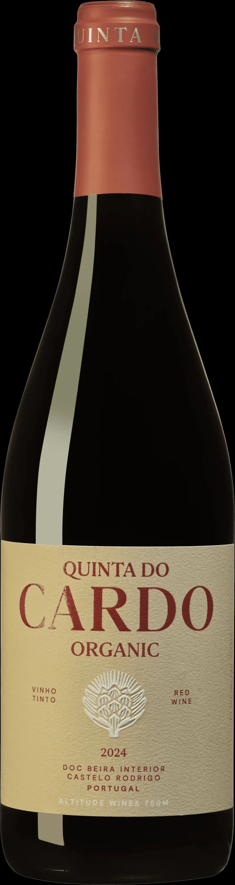 Flaska Quinta do Cardo rött vin mot neutral bakgrund