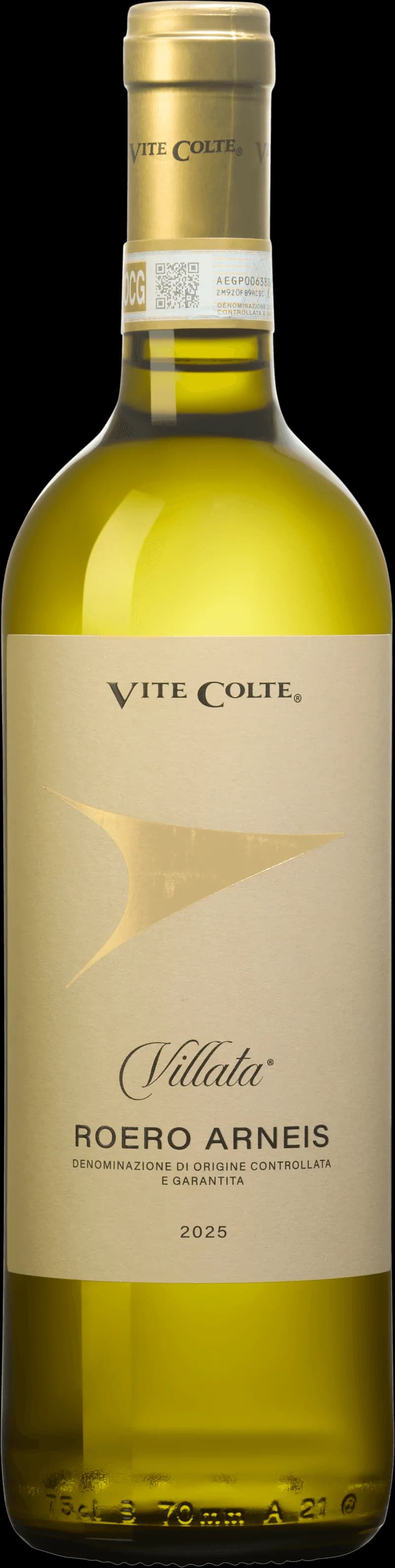 Flaska och glas med Roero Arneis, ett friskt vitt vin från Piemonte i Italien
