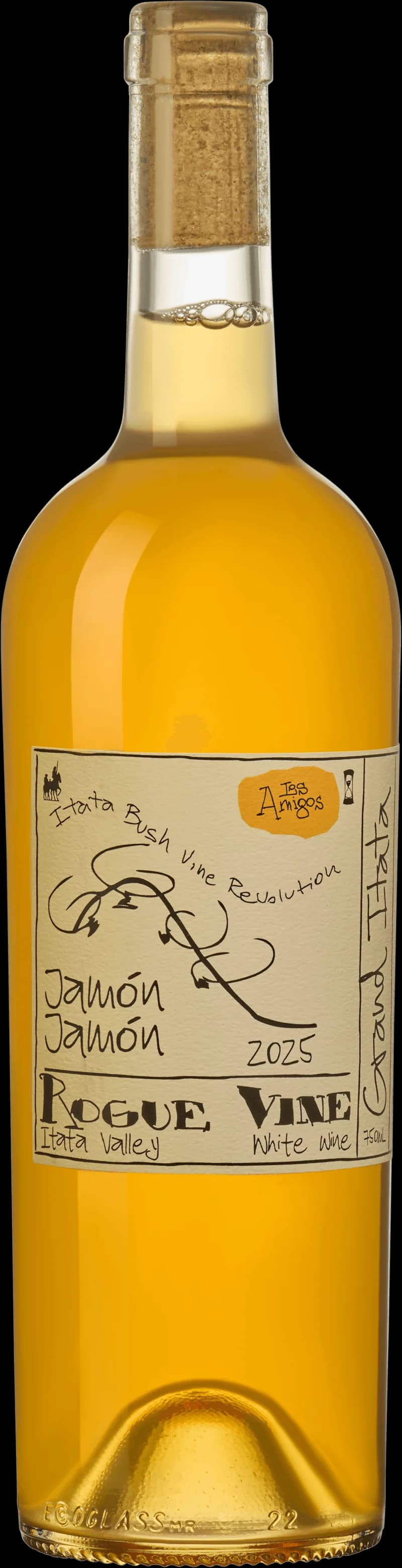 Flaska och glas med vitt vin från Rogue Vine