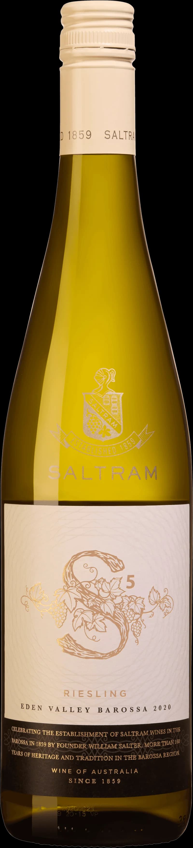 Flaska Saltram vitt vin mot en neutral bakgrund