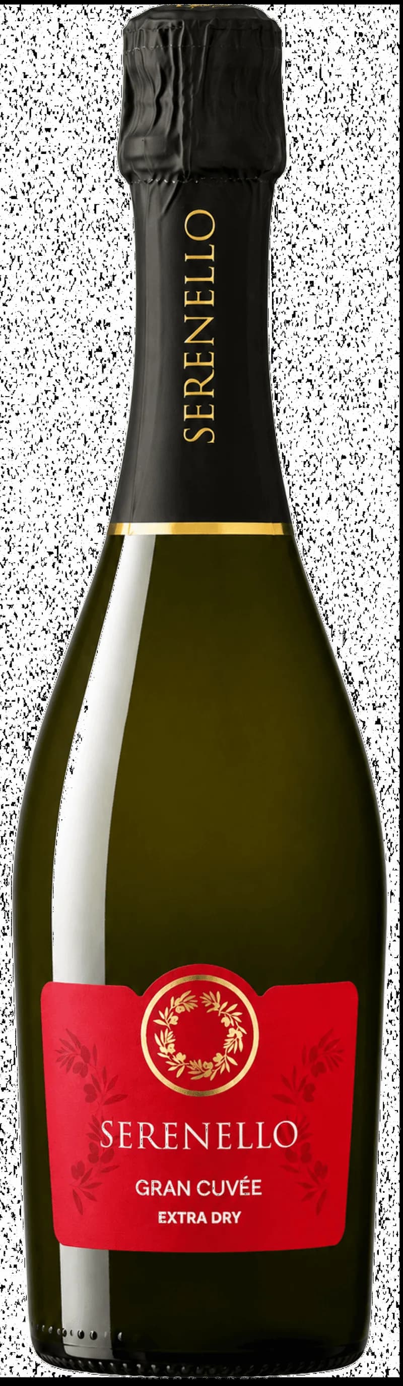 Flaska med Serenello mousserande vin, ett bubblande vin att njuta av till fest och vardag.
