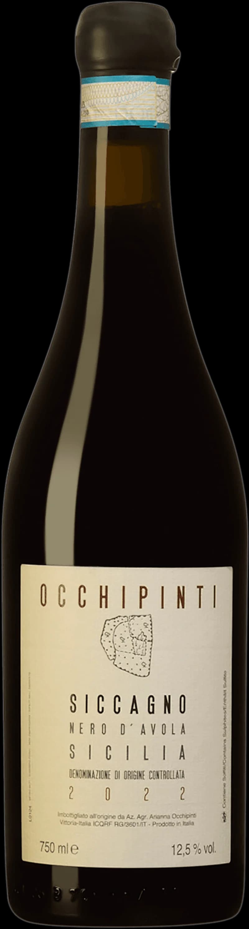 Flaska Siccagno rött vin, ett italienskt rödvin presenterat för vin- och matmagasin.