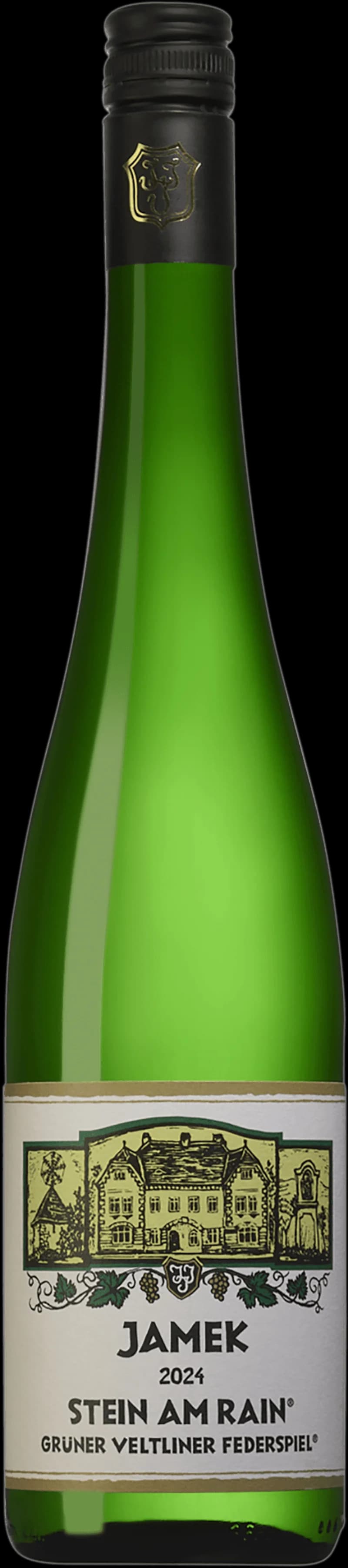 Flaska och glas med vitt vin från Stein am Rain, uppställt för provning