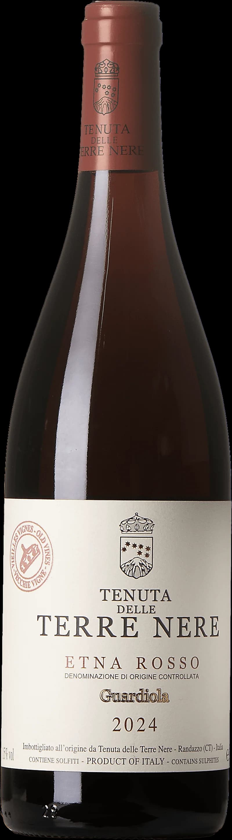 Flaska rött vin från Tenuta delle Terre Nere, producerat på Etna i Sicilien