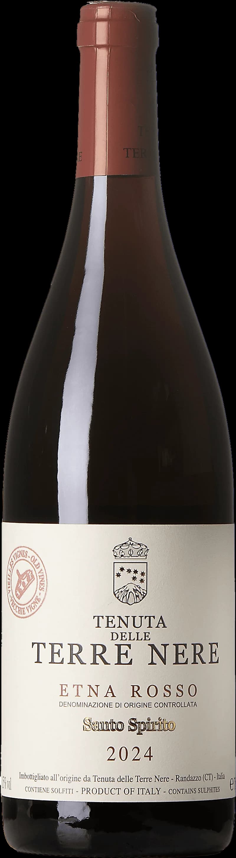 Flaska rött vin från Tenuta delle Terre Nere, producerat på Etna i Sicilien