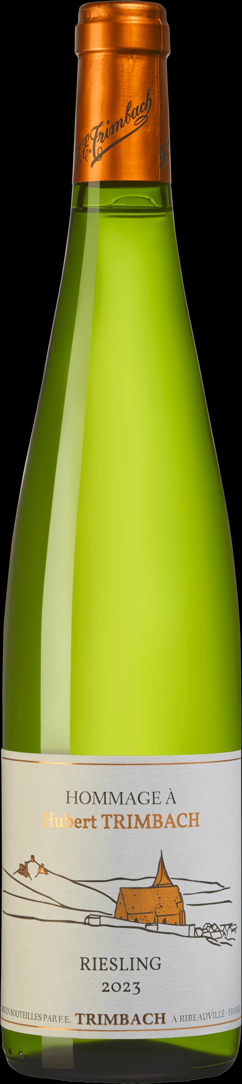 Flaska och glas med vitt vin från Trimbach, Alsace