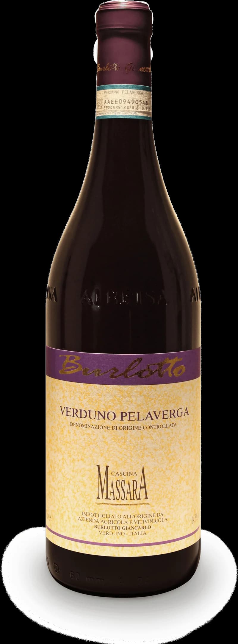 Flaska rött vin av druvan Pelaverga från Verduno i Piemonte, Italien