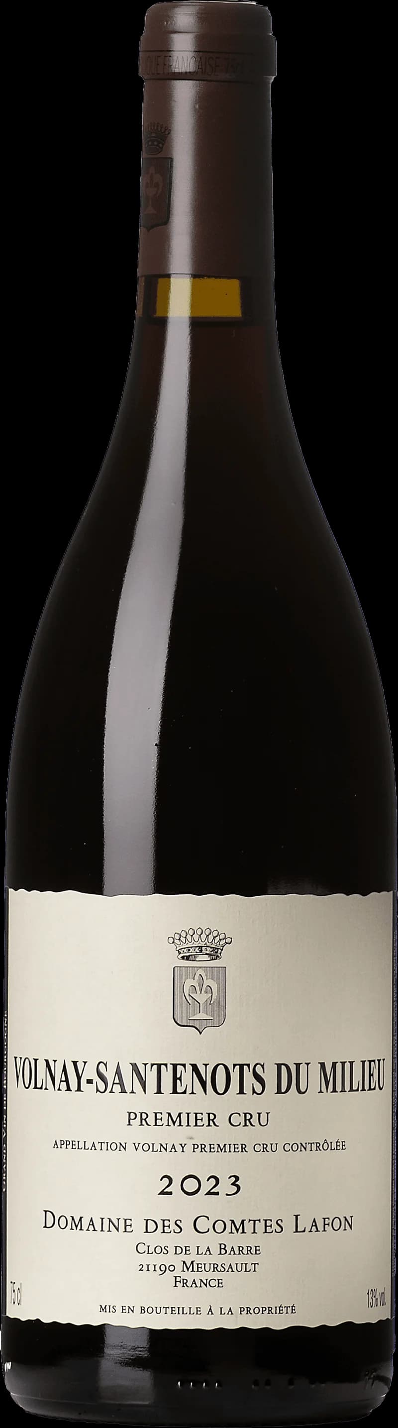 Flaska rött vin från Volnay Santenots du Milieu i Bourgogne, Frankrike