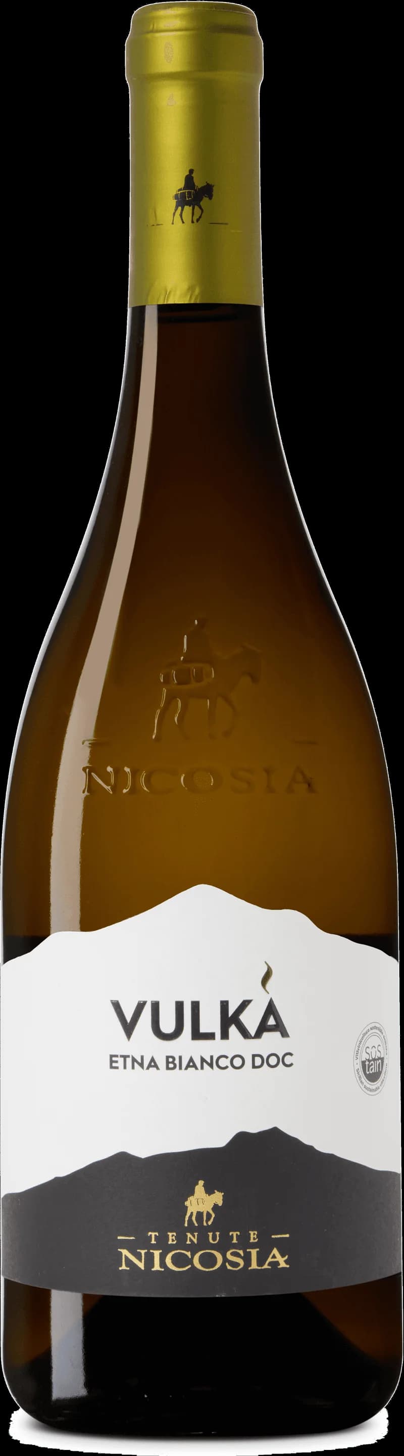 Flaska vitt vin av typen Etna Bianco från vulkanen Etna på Sicilien