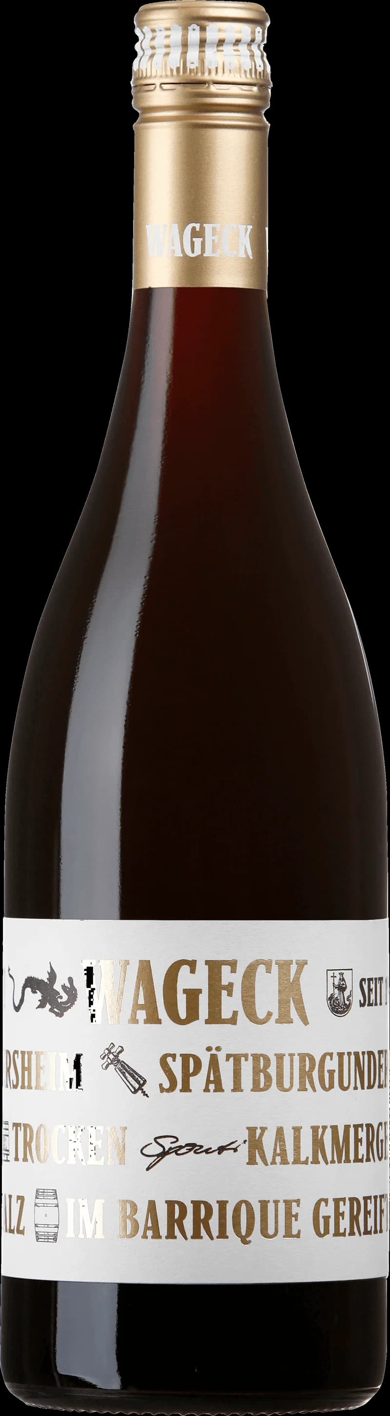Flaska rött vin från Wageck Wines, tysk vinproducent, mot neutral bakgrund
