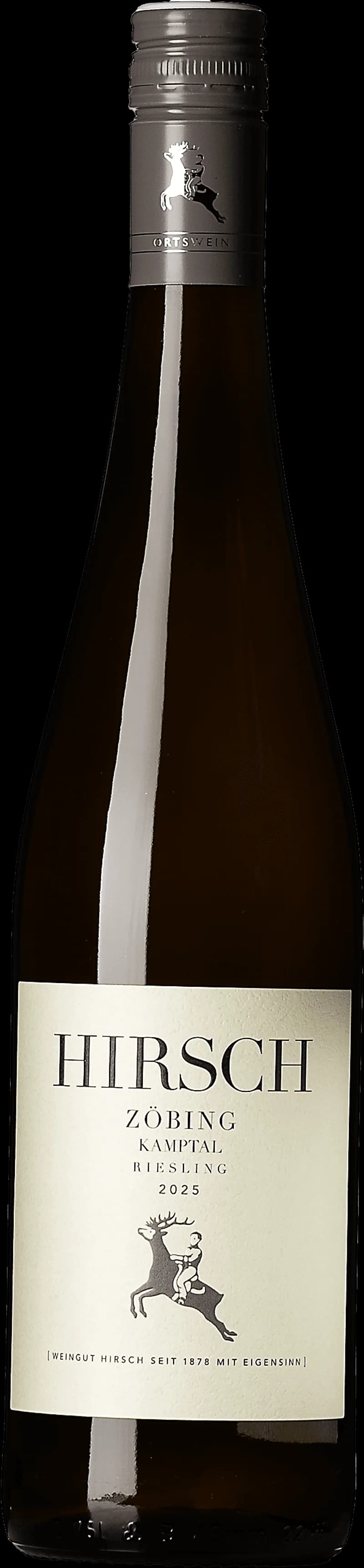 Flaska vitt vin från Weingut Hirsch mot en ljus bakgrund