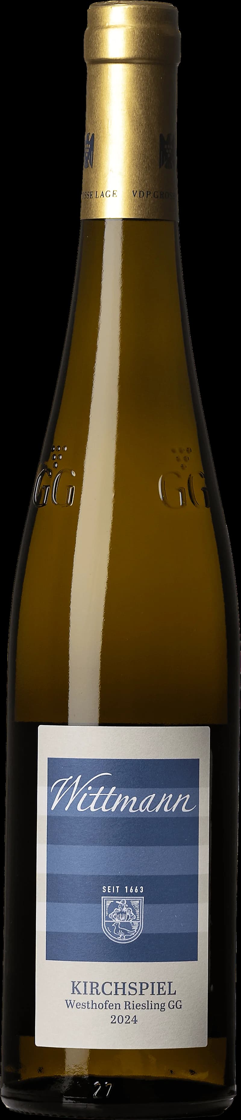 Flaska vitt vin från Wittmann Kirchspiel, ett rieslingvin från Rheingau i Tyskland