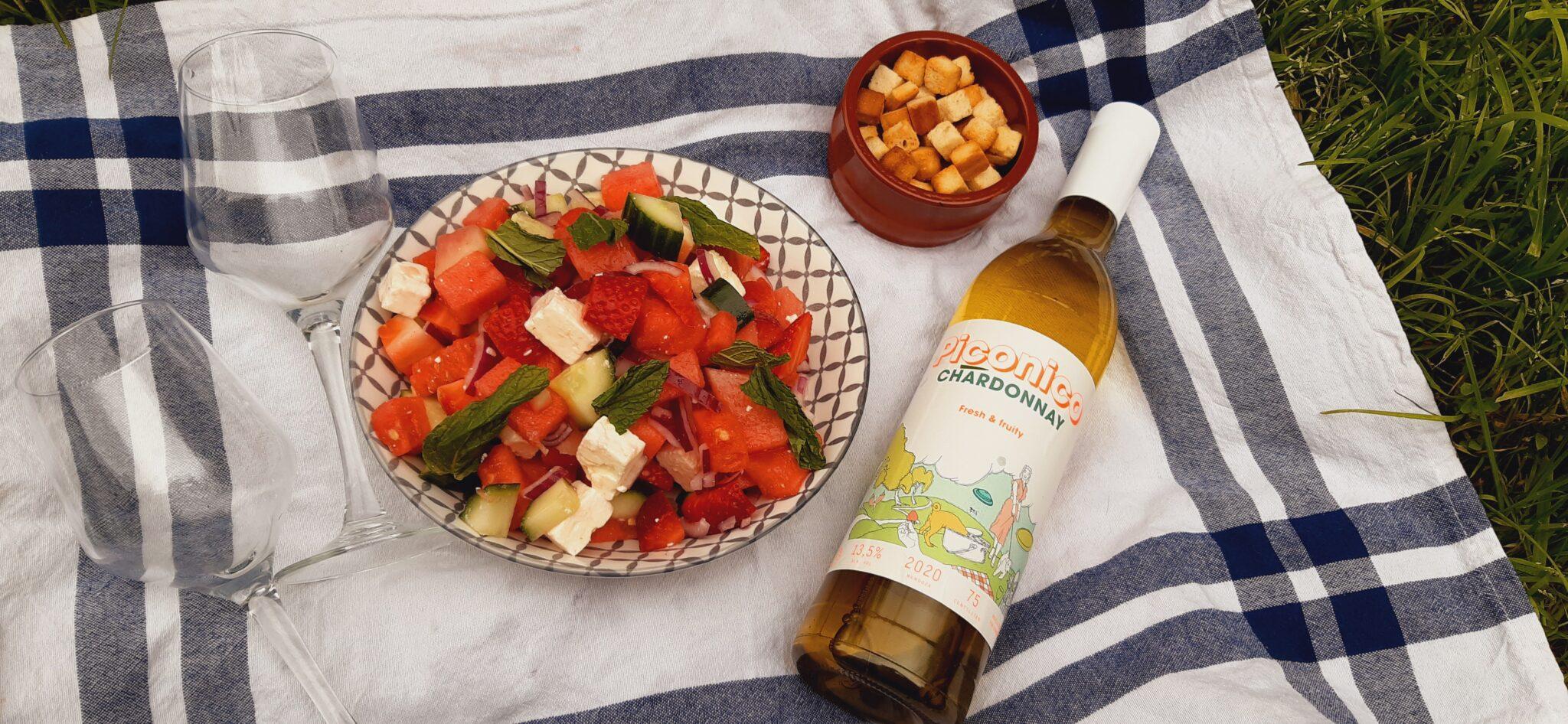 Chardonnay i kombination med Melon och jordgubbsallad