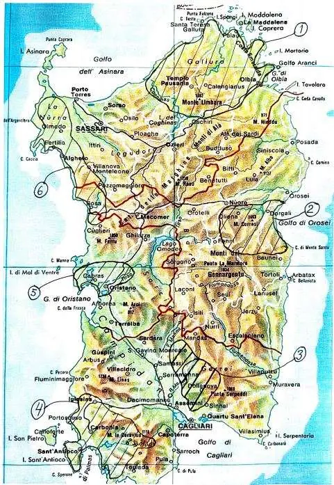 Sardinien - karta över vinområden