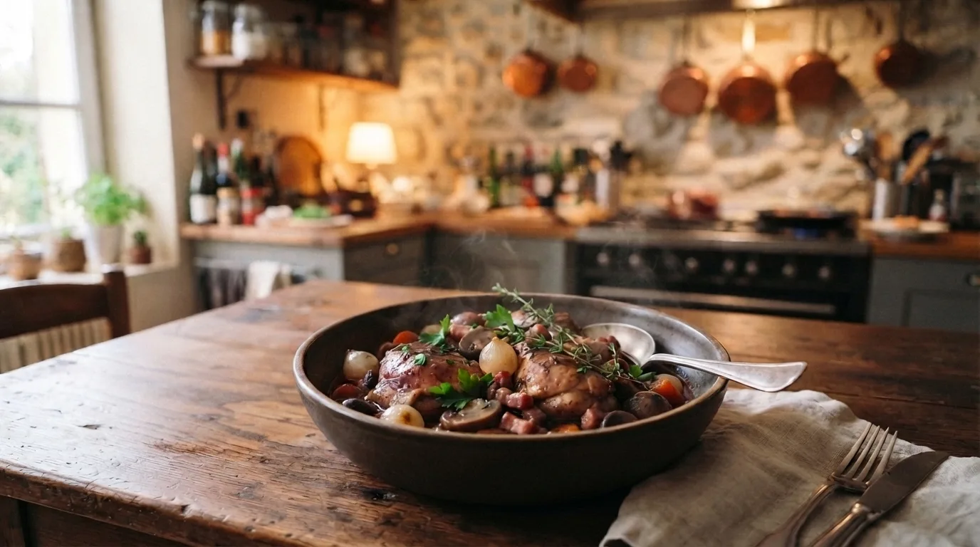 Coq au Vin – fransk vinbräserad kyckling