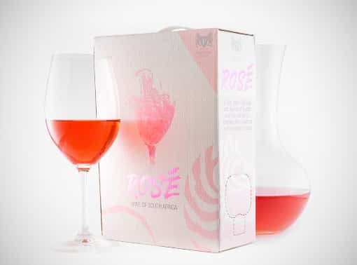 perdeberg rosé i box med glas och karaff